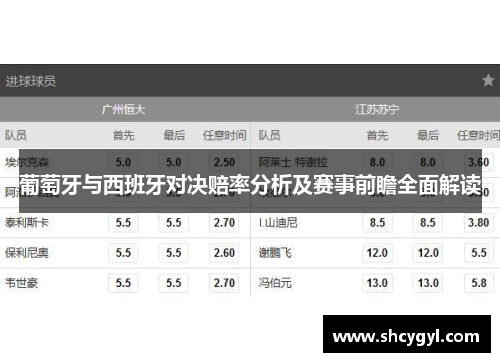 葡萄牙与西班牙对决赔率分析及赛事前瞻全面解读